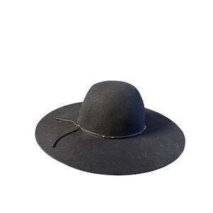 scala collezione women’s 100% wool hat Black Felt Floppy Wide Brim Band One Size